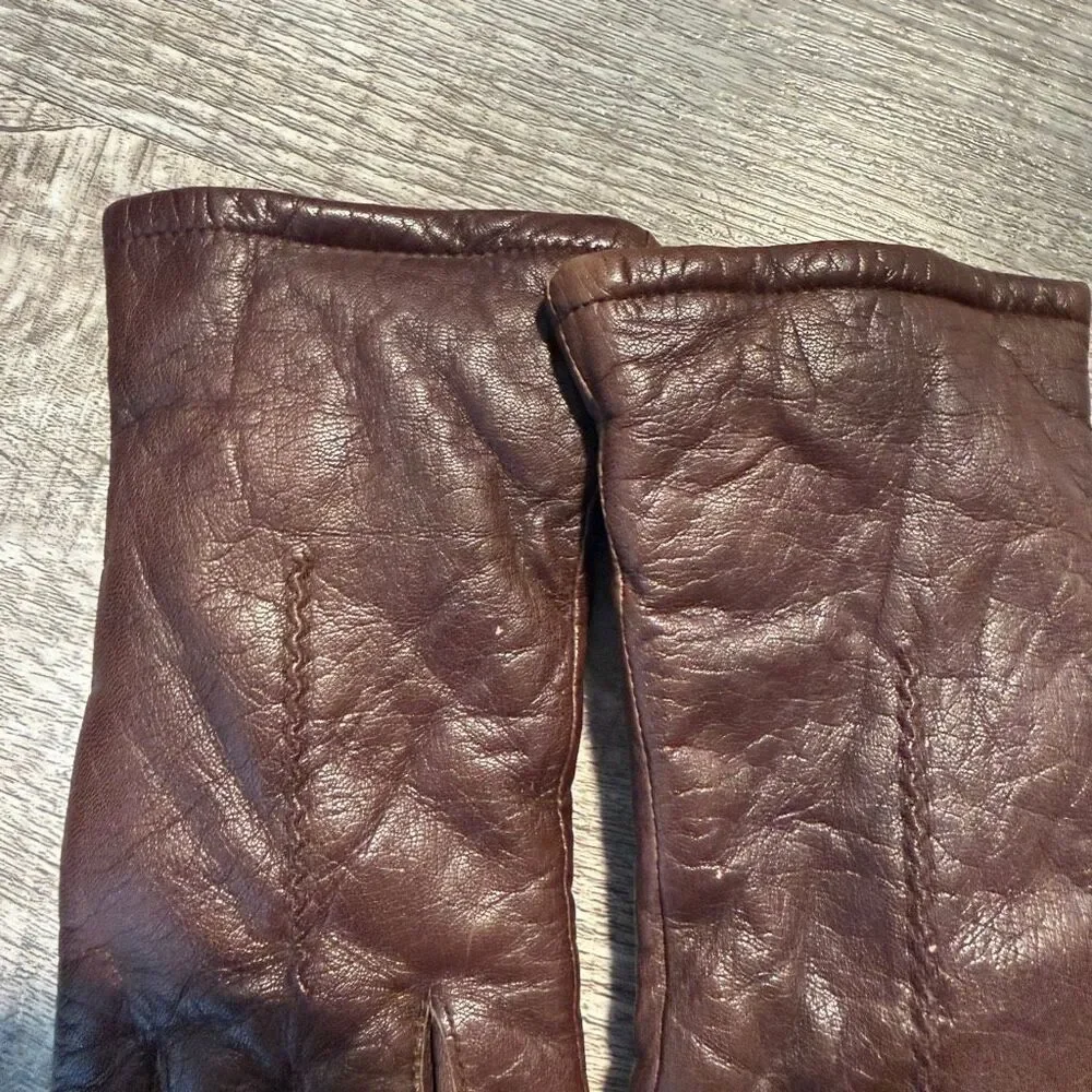 Vintage Brown Leather Gloves Small Driving Classic 6.5 Insulate